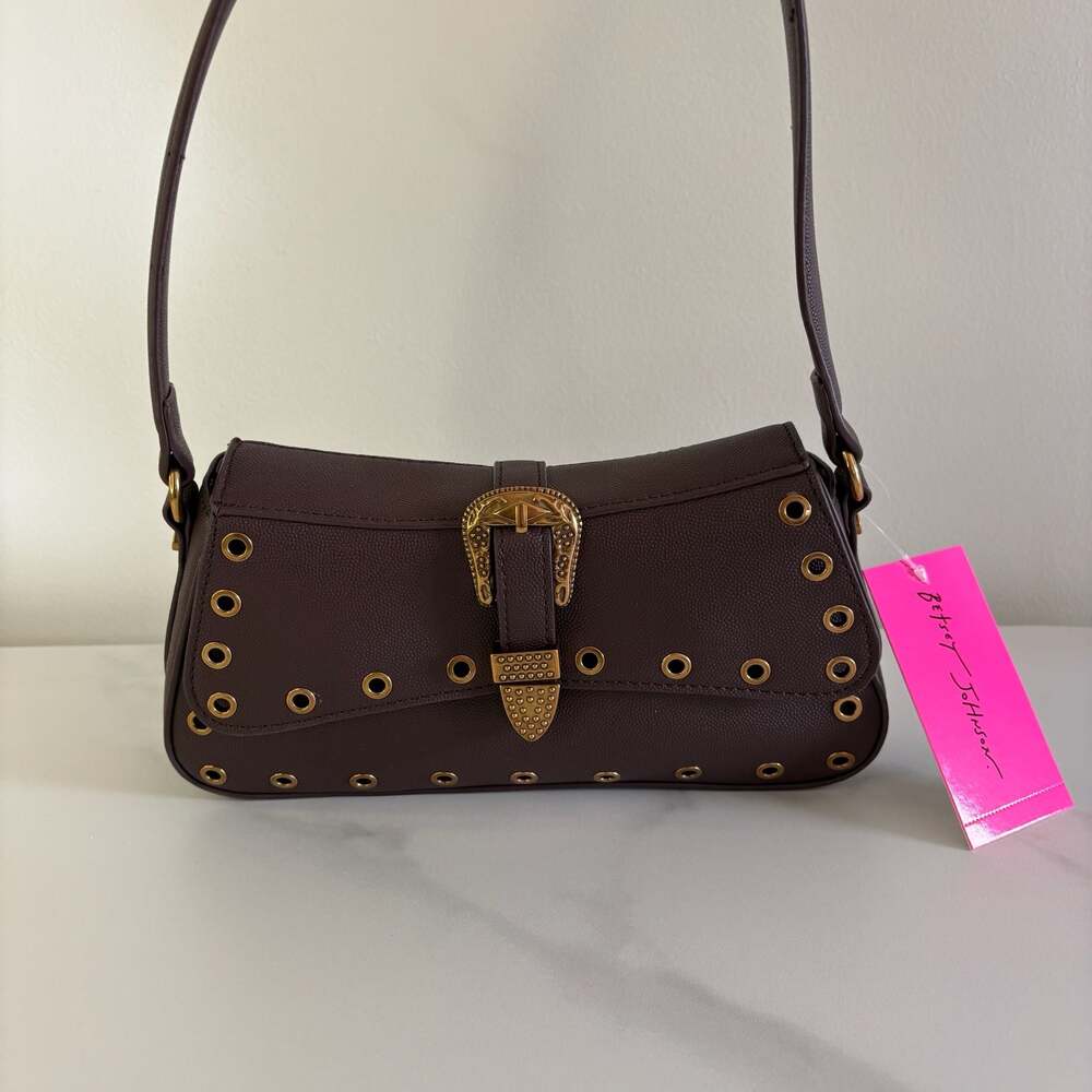 Betsey Johnson Isla Western Buckle Grommet Shoulder Bag - Chocolate